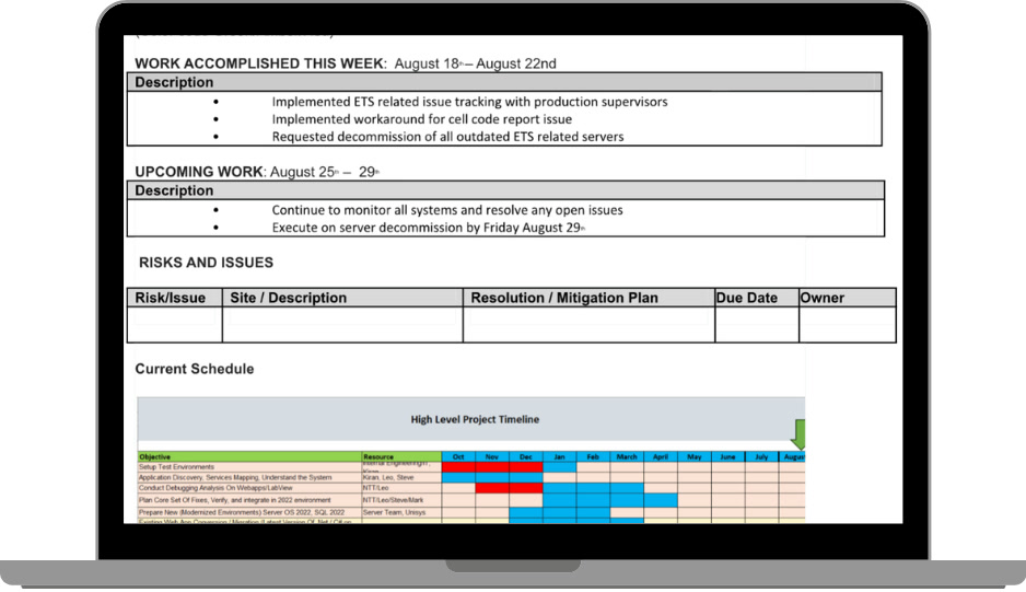 Status update built inside the Live PMO